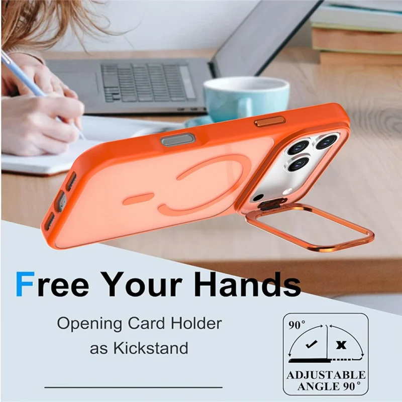 For iPhone 18 Pro Magnetisk Case Foldbar Ståsplade Matt PC + TPU Telefonbeskyttelse - Orange