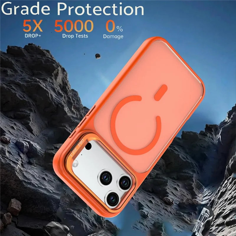 For iPhone 18 Pro Magnetisk Case Foldbar Ståsplade Matt PC + TPU Telefonbeskyttelse - Orange