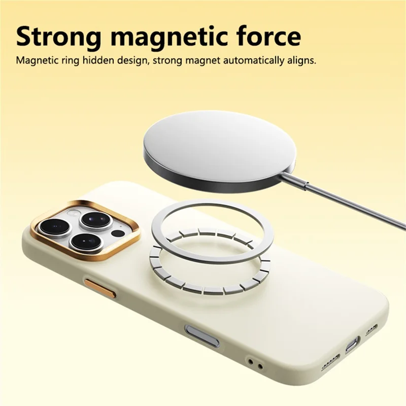 ABEEL pour iPhone 16 Pro Max étui magnétique en silicone liquide texture douce comme la peau coque en PC - Jaune