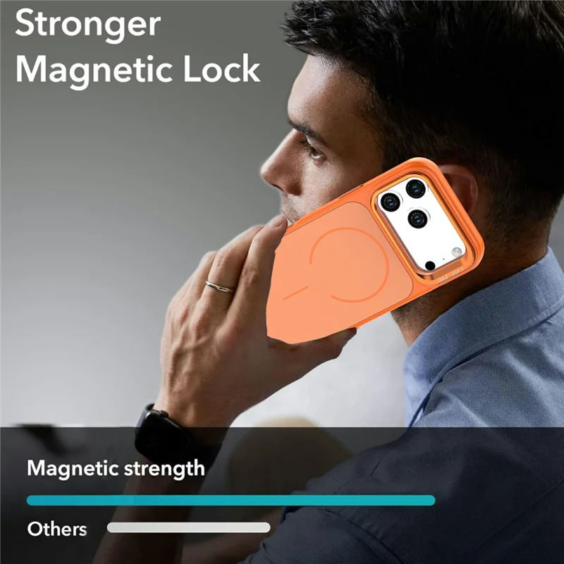 For iPhone 18 Pro / 17 Pro Case Skin-touch PC + TPU Magnetic Phone Cover with Lens Frame Kickstand - Orange