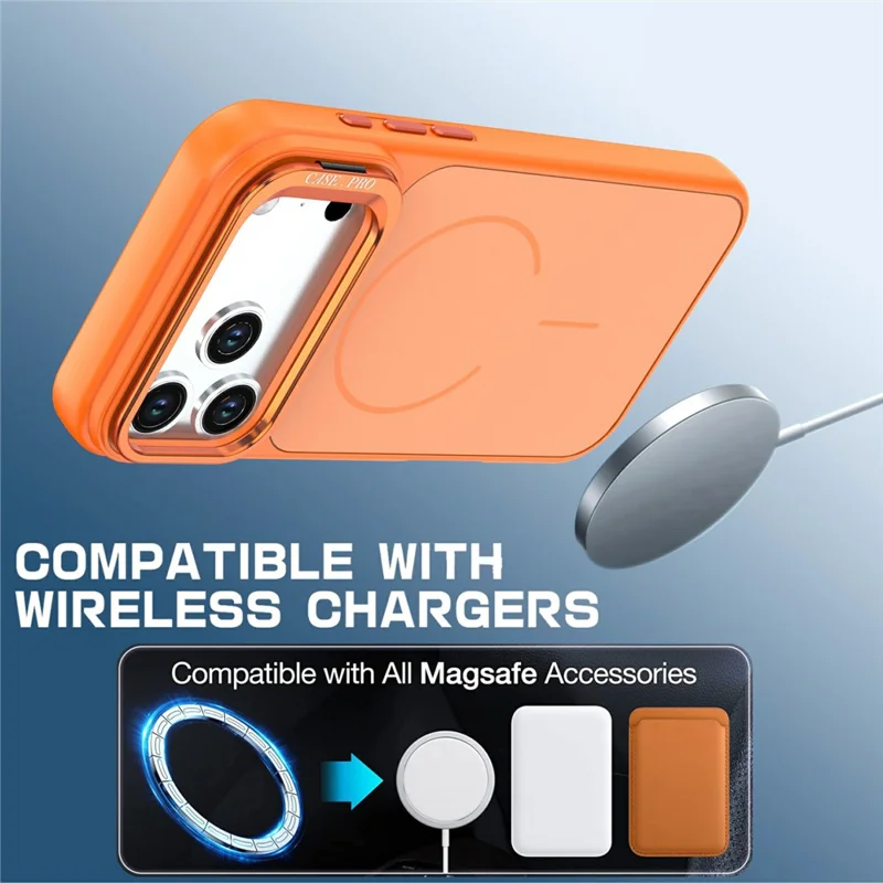 Hoesje voor iPhone 18 Pro Max Skin-touch PC + TPU-magneethoes met lensframe en standaard - Oranje