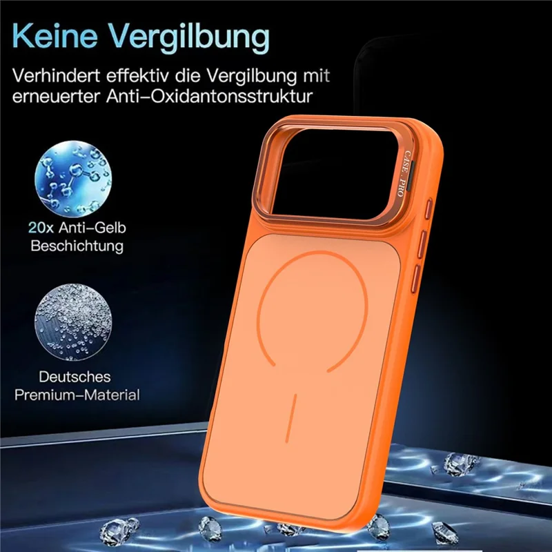 Hoesje voor iPhone 18 Pro Max Skin-touch PC + TPU-magneethoes met lensframe en standaard - Oranje