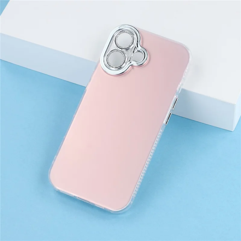 For iPhone 16 Plus Case PC + TPU IMD Phone Cover with Electroplated Camera Frame - Cherry Blossom Pink