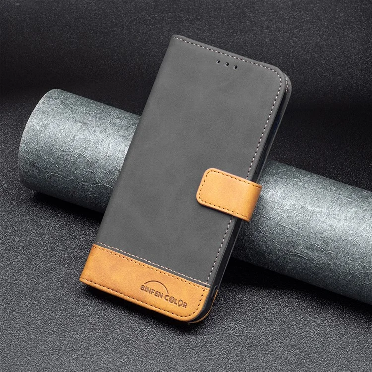 BINFEN COLOR BF Leder Serie-7 für Samsung Galaxy A34 5G Flip Folio Handyhülle Stil 11 Skin Touch PU Leder Komplett Stoßfeste Brieftasche Ständer Farbsplitting Hülle - Schwarz