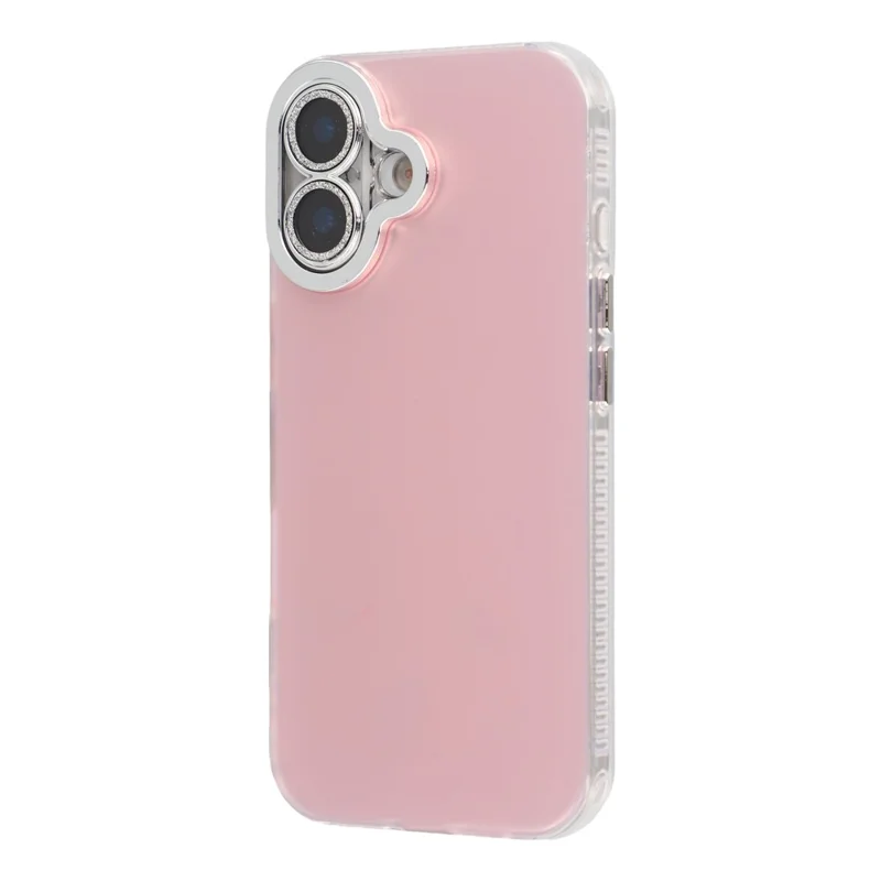 For iPhone 16 Case PC + TPU IMD Phone Cover with Electroplated Camera Frame - Cherry Blossom Pink