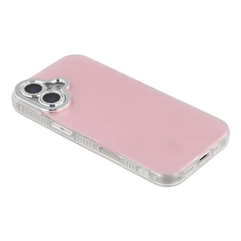 For iPhone 16 Case PC + TPU IMD Phone Cover with Electroplated Camera Frame - Cherry Blossom Pink