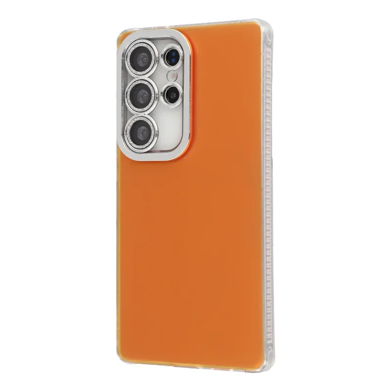 For Samsung Galaxy S24 Ultra Case PC + TPU IMD Phone Cover with Electroplated Camera Frame - Vibrant Orange