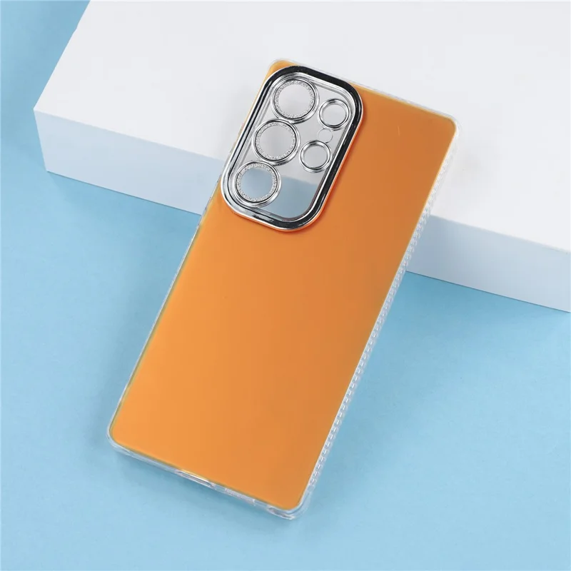 For Samsung Galaxy S24 Ultra Case PC + TPU IMD Phone Cover with Electroplated Camera Frame - Vibrant Orange