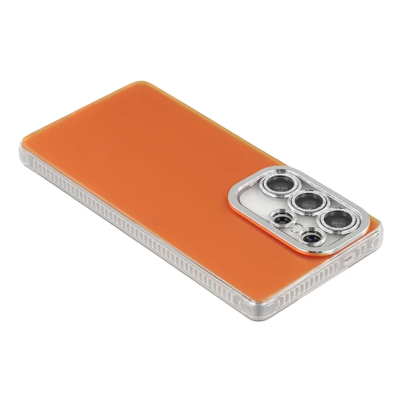 Voor Samsung Galaxy S23 Ultra Hoesje PC + TPU IMD Telefoonhoesje met Gegalvaniseerde Cameraframe - Levendig Oranje