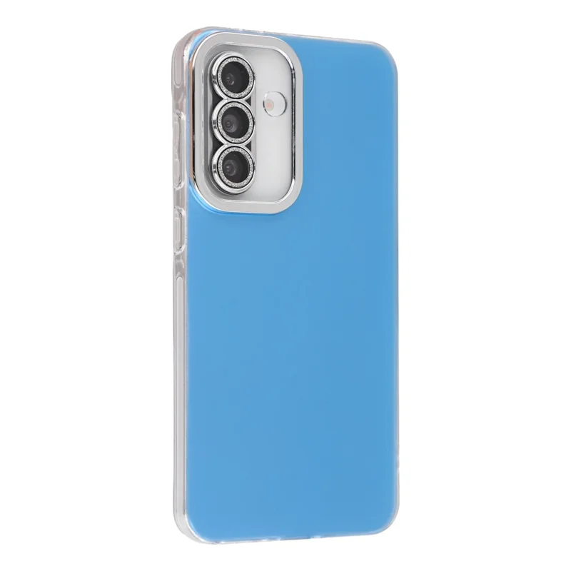 Voor Samsung Galaxy A55 5G-hoesje PC + TPU IMD-telefoonhoesje met gegalvaniseerde camera-behuizing - Hemelblauw
