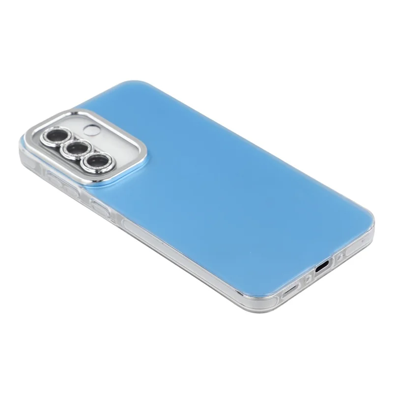 Voor Samsung Galaxy A55 5G-hoesje PC + TPU IMD-telefoonhoesje met gegalvaniseerde camera-behuizing - Hemelblauw