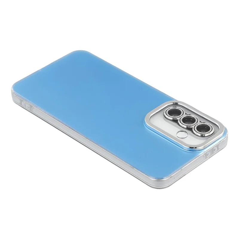 Voor Samsung Galaxy A55 5G-hoesje PC + TPU IMD-telefoonhoesje met gegalvaniseerde camera-behuizing - Hemelblauw