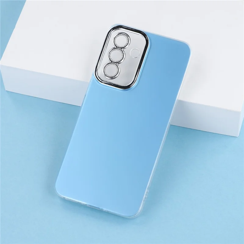 Voor Samsung Galaxy A55 5G-hoesje PC + TPU IMD-telefoonhoesje met gegalvaniseerde camera-behuizing - Hemelblauw