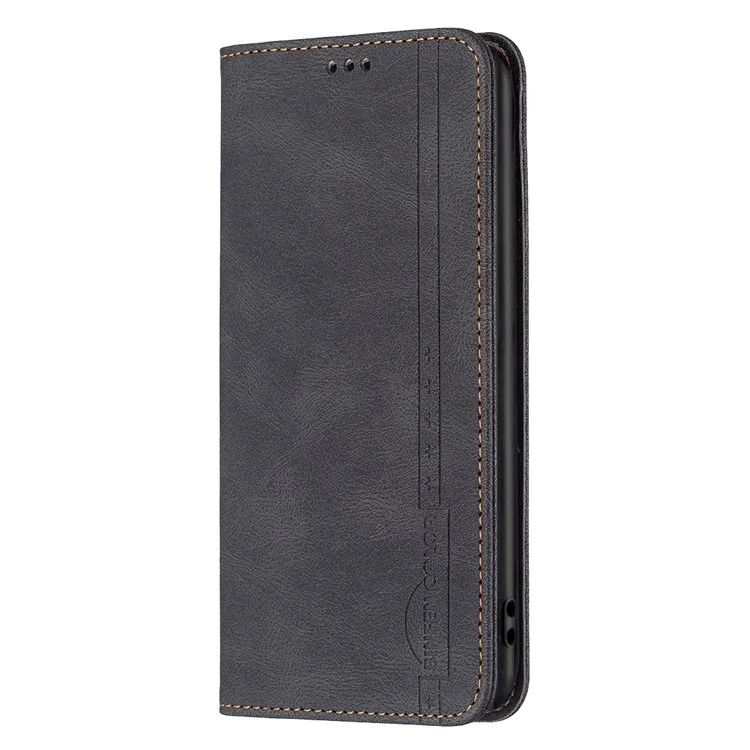 BINFEN COLOR For Samsung Galaxy A34 5G Leather Case Mobile Cover Stand with RFID Blocking Card Holder - Black