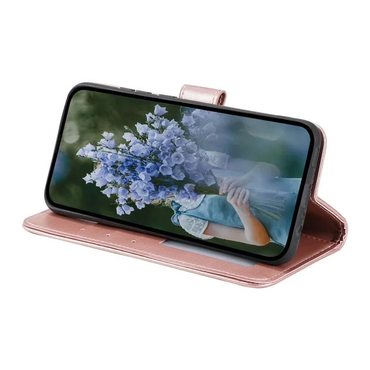 Pour Samsung Galaxy A34 5G Imprinted Mandala Flower PU Leather Shockproof Wallet Case Magnetic Closure Flip Stand Phone Cover with Strap - Rose Gold