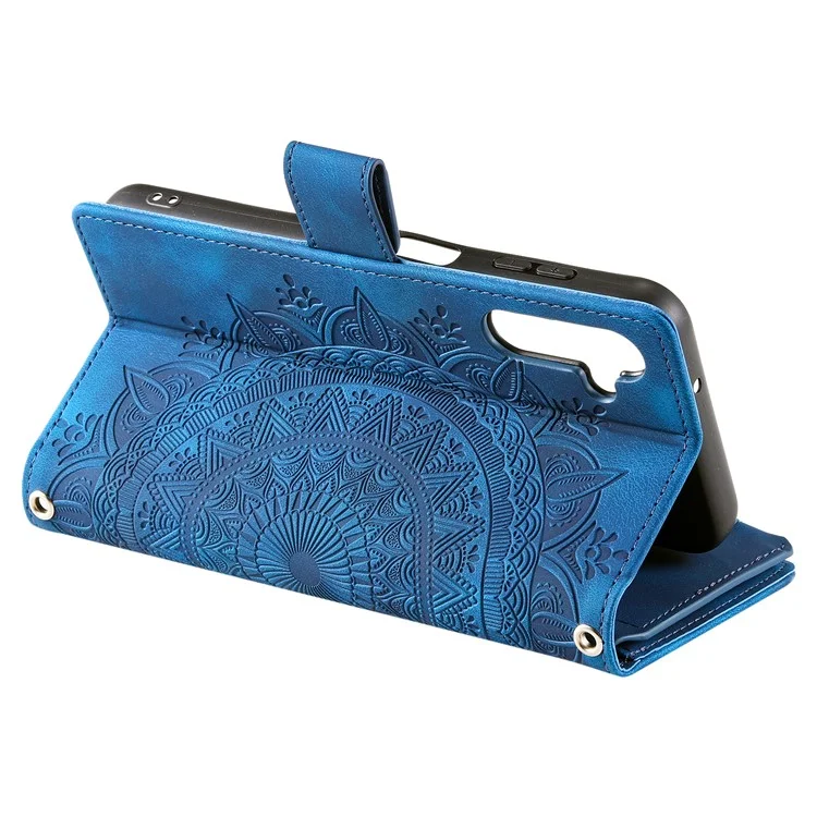 Para Samsung Galaxy A34 5G PU Cuero Mandala Flor Impreso Cremallera Cartera Caso Cierre Magnético Múltiples Tarjeta Ranuras Soporte Flip Funda Teléfono con Correa - Azul