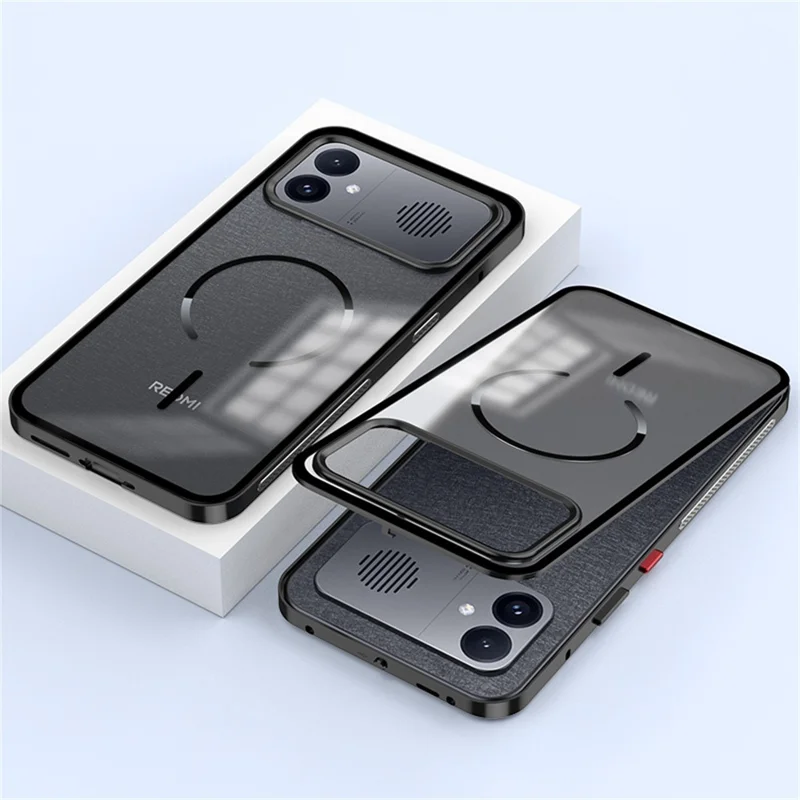 For Xiaomi Redmi K90 Max 5G Magnetic Case Aluminium Alloy PC Matte Phone Cover Pop-Up Snap Lock - Black