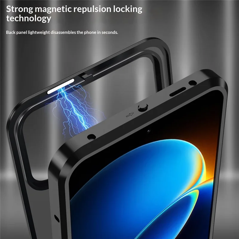 For Xiaomi Redmi K90 Max 5G Magnetic Case Aluminium Alloy PC Matte Phone Cover Pop-Up Snap Lock - Black