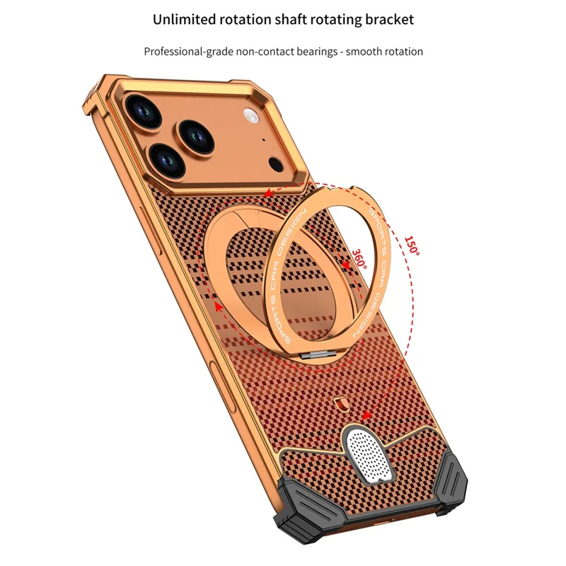 For iPhone 17 Pro Case Magnetic Rotating Kickstand Gradient Aramid Fiber Frameless Phone Cover - Orange