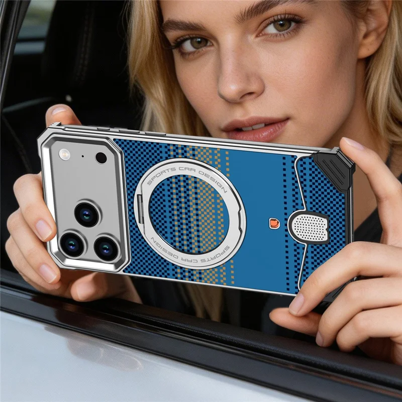 For iPhone 17 Pro Case Magnetic Rotating Kickstand Gradient Aramid Fiber Frameless Phone Cover - Orange