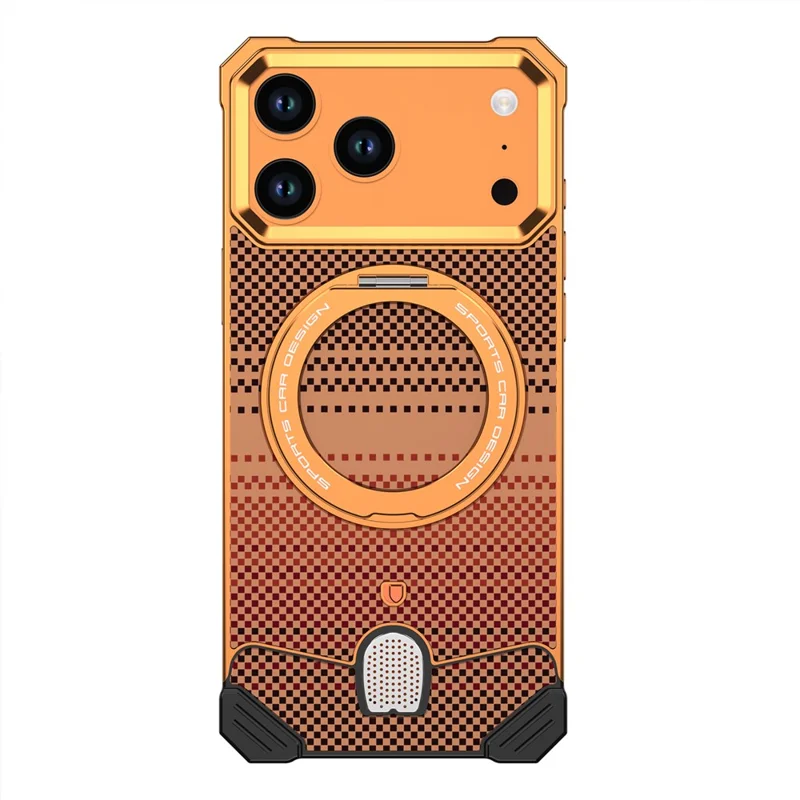 For iPhone 17 Pro Max Case Magnetic Rotating Kickstand Gradient Aramid Fiber Frameless Phone Cover - Orange
