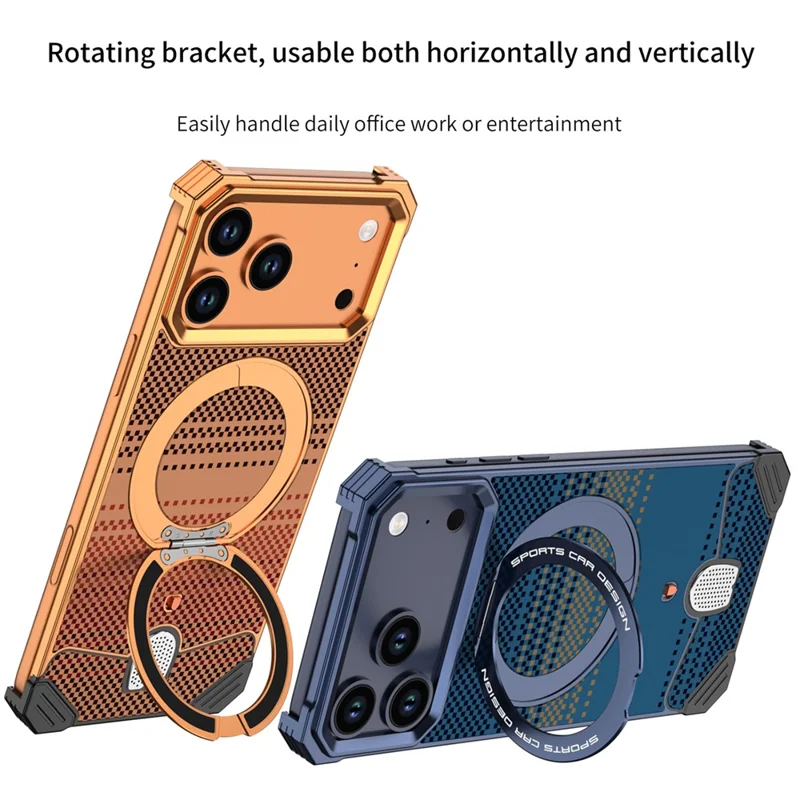 For iPhone 17 Pro Max Case Magnetic Rotating Kickstand Gradient Aramid Fiber Frameless Phone Cover - Orange