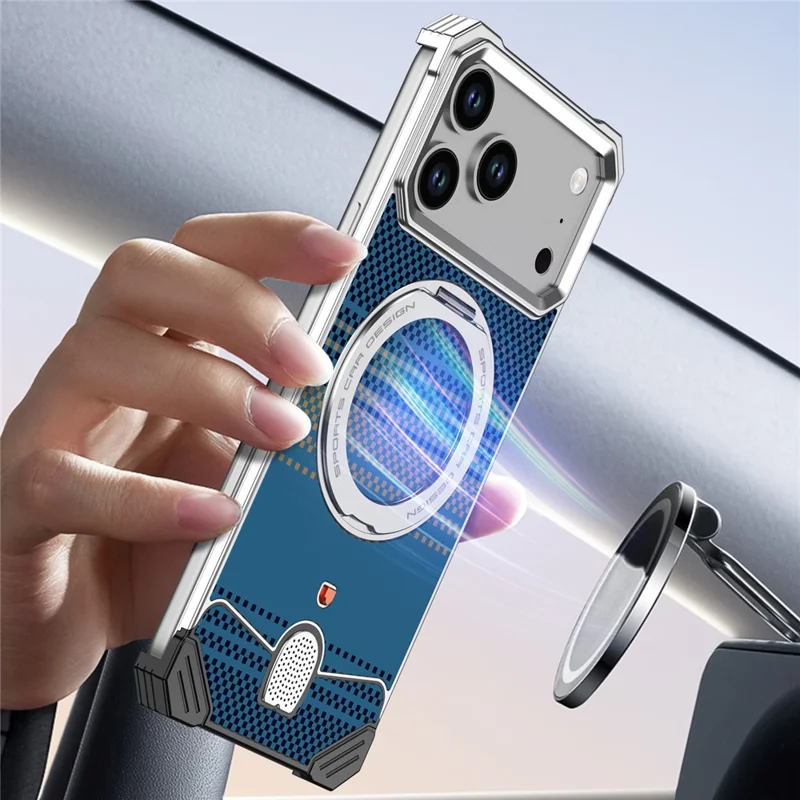 For iPhone 17 Pro Max Case Magnetic Rotating Kickstand Gradient Aramid Fiber Frameless Phone Cover - Orange