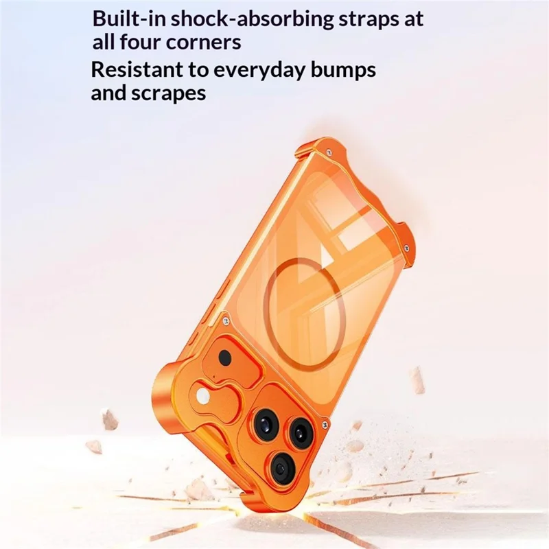 For iPhone 17 Pro Magnetic Case Aluminum Alloy + PC Clear Transparent Frameless Phone Cover - Orange