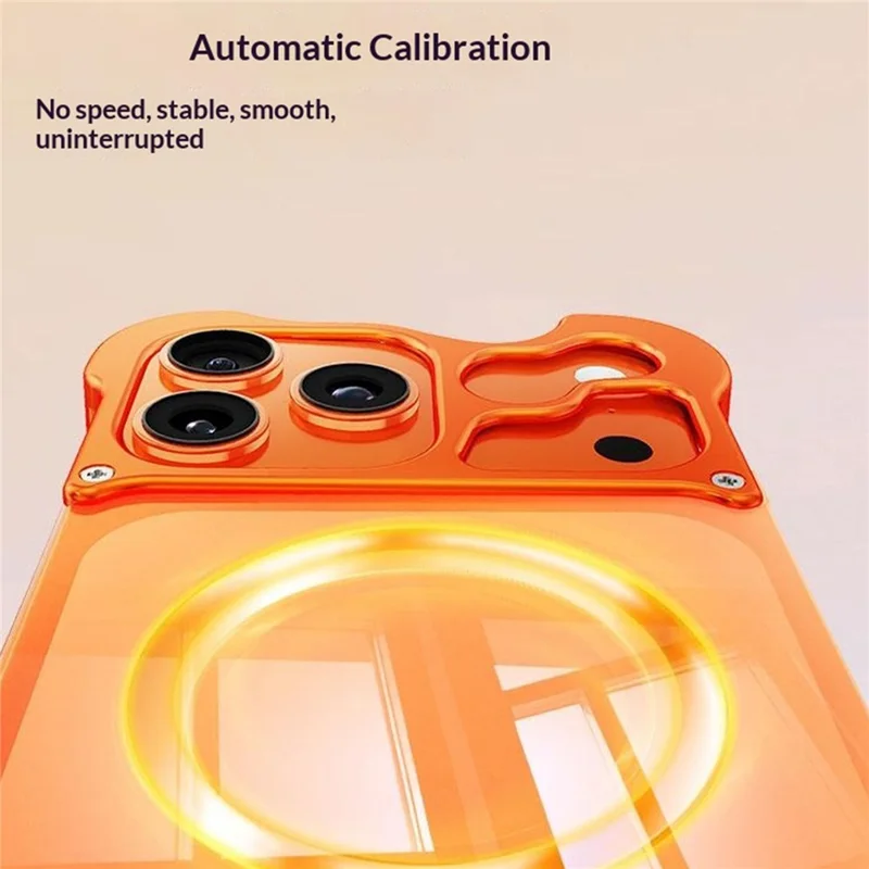 For iPhone 17 Pro Magnetic Case Aluminum Alloy + PC Clear Transparent Frameless Phone Cover - Orange