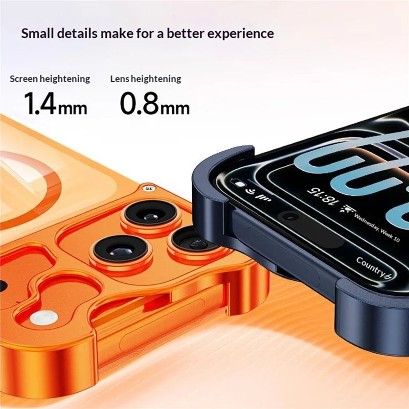 For iPhone 17 Pro Magnetic Case Aluminum Alloy + PC Clear Transparent Frameless Phone Cover - Orange