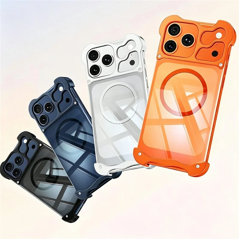 For iPhone 17 Pro Max Magnetic Case Aluminum Alloy + PC Clear Transparent Frameless Phone Cover - Orange