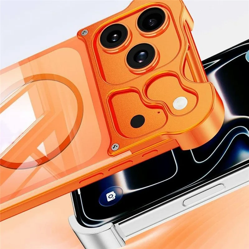 For iPhone 17 Pro Max Magnetic Case Aluminum Alloy + PC Clear Transparent Frameless Phone Cover - Orange