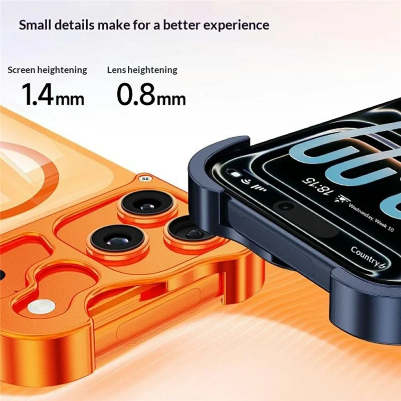 For iPhone 17 Pro Max Magnetic Case Aluminum Alloy + PC Clear Transparent Frameless Phone Cover - Orange