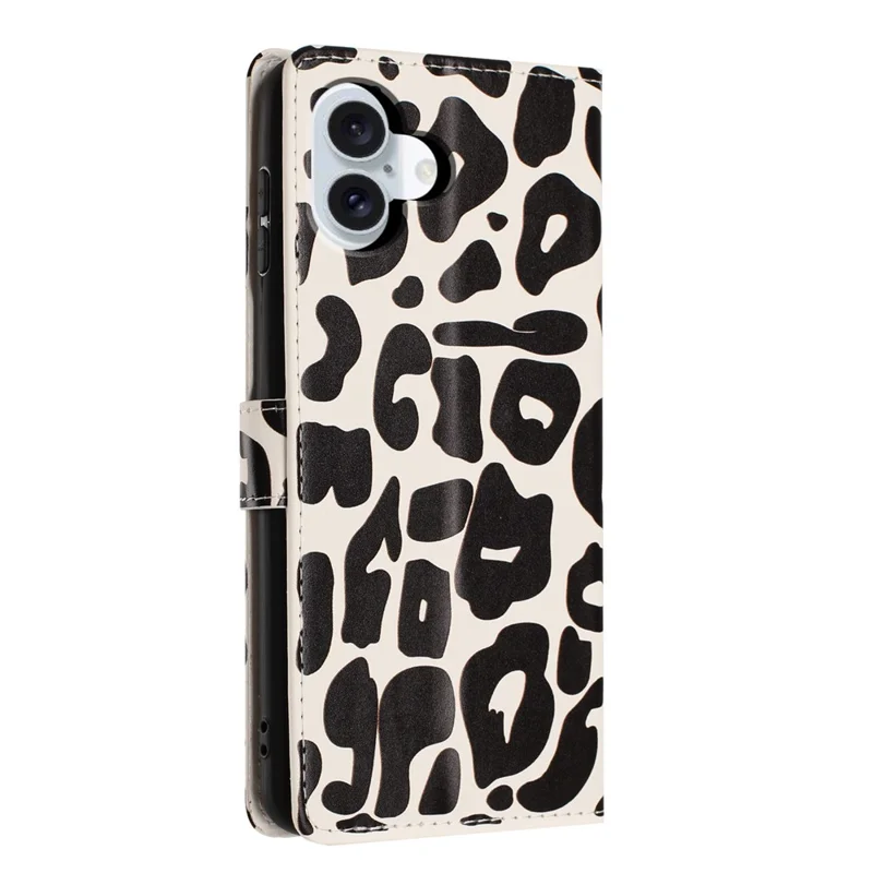 For iPhone 17 Case Leopard Print Wallet Stand Flip Leather Phone Cover with Wrist Strap - Black