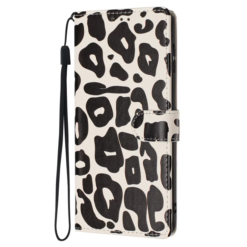For Xiaomi 17 Pro Case Leopard Print Wallet Stand Flip Leather Phone Cover with Wrist Strap - Black