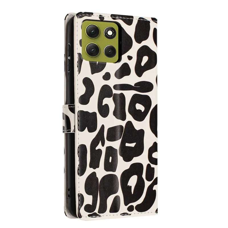 For Motorola Moto G86 5G Case Leopard Print Wallet Stand Flip Leather Phone Cover with Wrist Strap - Black