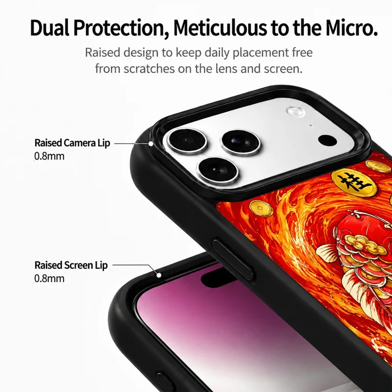 For iPhone 18 Pro Max Magnetic Case Five Elements Fire Art Series UV Printing PC + Silicone Phone Cover - H00001 - H00001