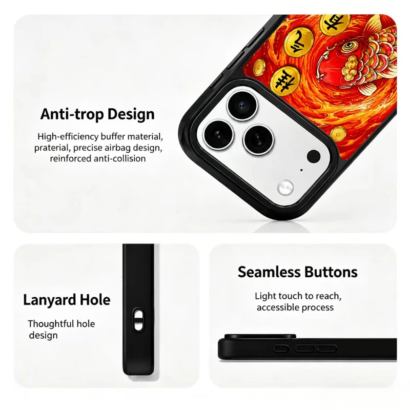 For iPhone 17 Pro Max Magnetic Case Five Elements Fire Art Series UV Printing PC + Silicone Phone Cover - H00001