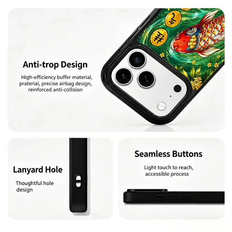 For iPhone 17 Pro Max Magnetic Case Five Elements Wood Art Series UV Printing PC + Silicone Phone Cover - M00001