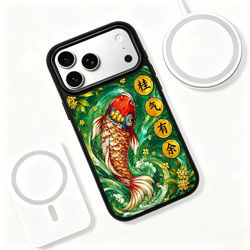 For iPhone 17 Pro Magnetic Case Five Elements Wood Art Series UV Printing PC + Silicone Phone Cover - M00001