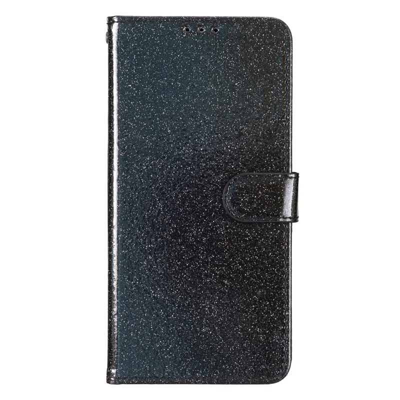 For Samsung Galaxy A18 4G Wallet Case Glitter Anti-Scratch Leather Stand Phone Cover with Strap - Black