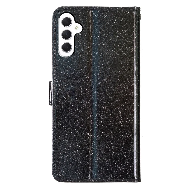 For Samsung Galaxy A18 4G Wallet Case Glitter Anti-Scratch Leather Stand Phone Cover with Strap - Black