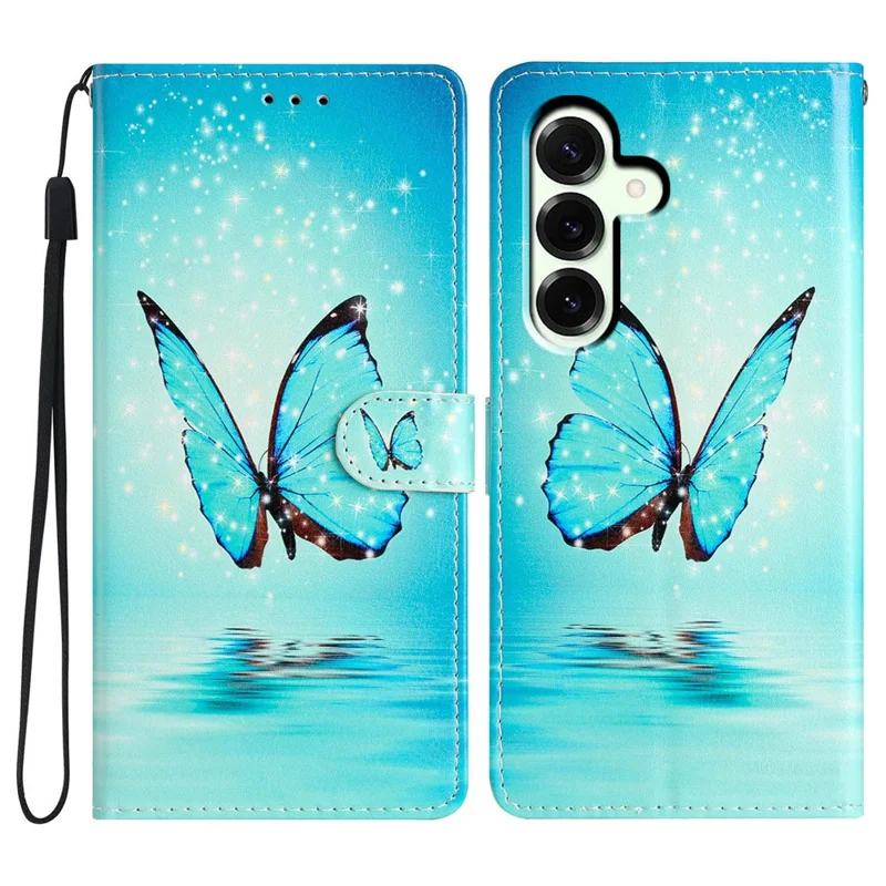 For Samsung Galaxy A18 4G Wallet Case PU Leather Pattern Printing Stand Phone Cover with Strap - Blue Butterfly