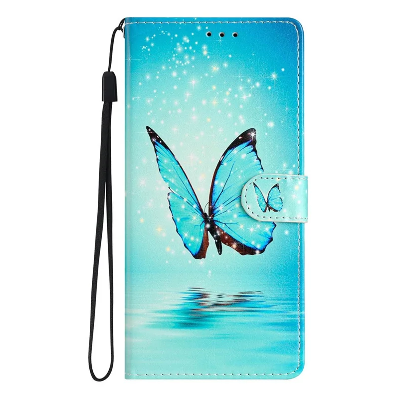 For Samsung Galaxy A18 4G Wallet Case PU Leather Pattern Printing Stand Phone Cover with Strap - Blue Butterfly