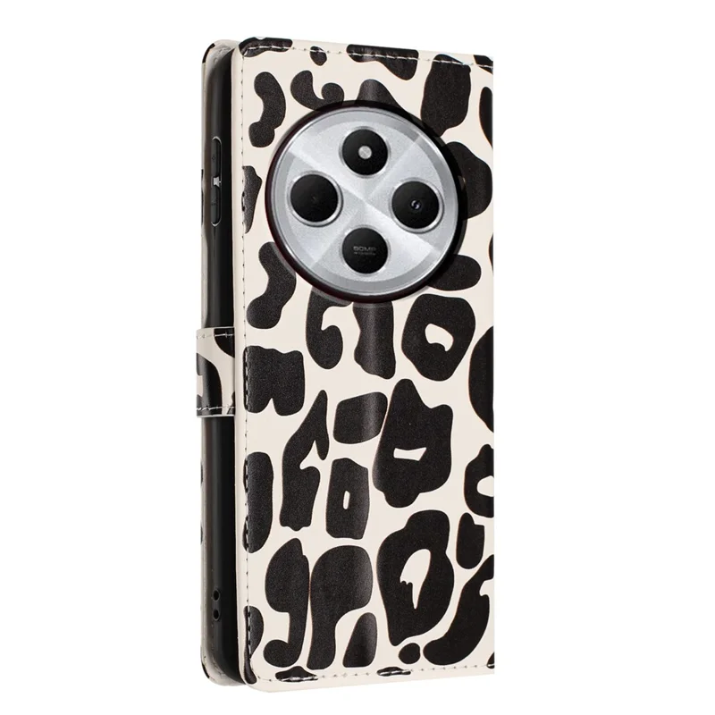 For Xiaomi Redmi 17C 4G Case Leopard Print Wallet Stand Flip Leather Phone Cover with Wrist Strap - Black