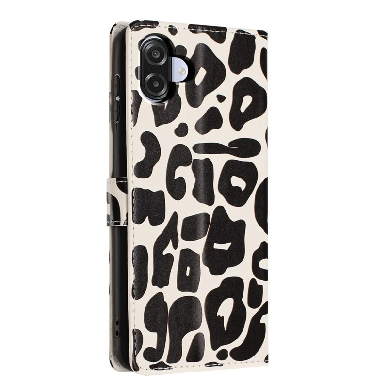 For Samsung Galaxy A06 4G Case Leopard Print Wallet Stand Flip Leather Phone Cover with Wrist Strap - Black