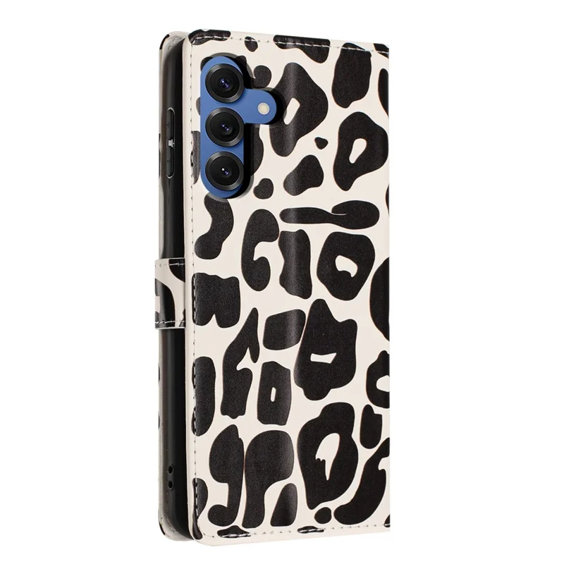 For Samsung Galaxy S26+ Case Leopard Print Wallet Stand Flip Leather Phone Cover with Wrist Strap - Black