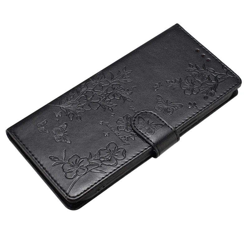 For Samsung Galaxy A18 4G Wallet Phone Case Butterfly Floral Imprint Leather Flip Cover with Strap - Black