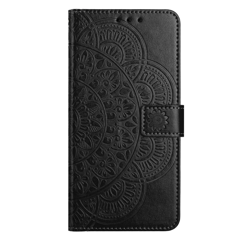 For Samsung Galaxy A18 4G Leather Case Stand Card Slots Mandala Pattern Phone Cover with Wrist Strap - Black