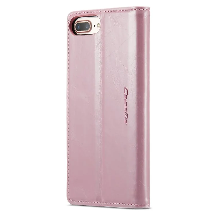 CASEME 003 Serie für iPhone 6 Plus / 6s Plus / 7 Plus / 8 Plus 5.5 Zoll Retro Wachstuch-Textur PU-Ledertasche Handyhülle mit Ständer - Pink